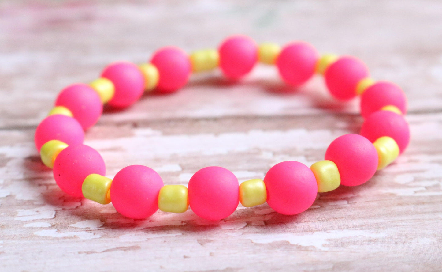 Electrified Pink and Yellow - So Bright It Glows - Girl's Child Fun Stretch Bracelet - Monkeysmojo