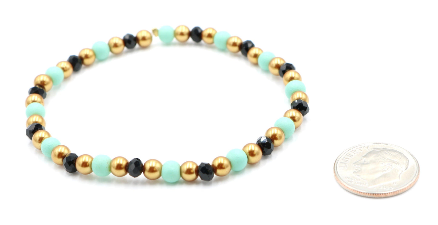 Egyptian June Bug - Turquoise, Black and Yellow Gold Tone Glass Bracelet - Monkeysmojo