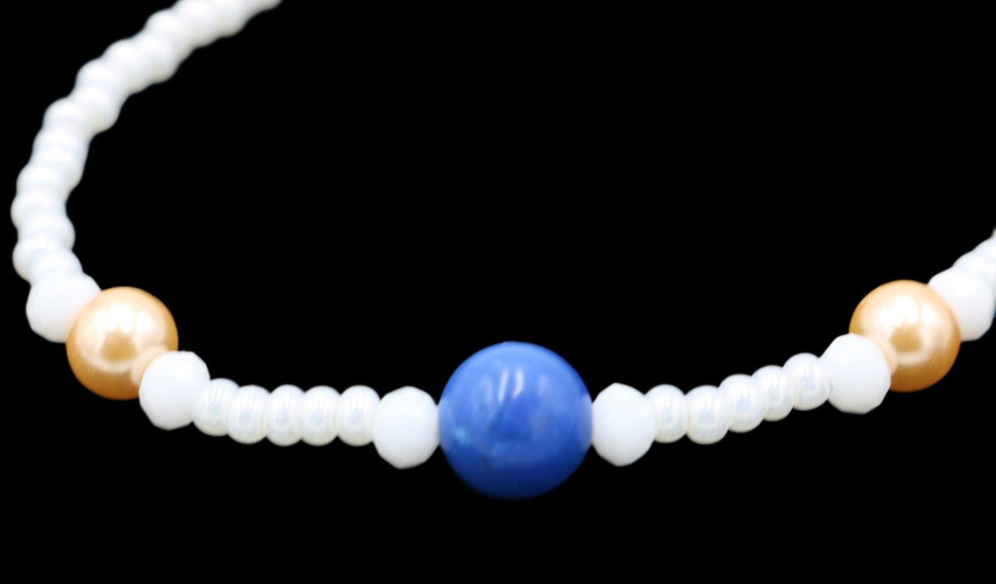 White Me Down and Pearl Me Blue Iridescent Pearl White Rose Gold Glass Pearls and Blue Fun Boho Stretch Stack Bracelet Women’s Gift 2022 - Monkeysmojo
