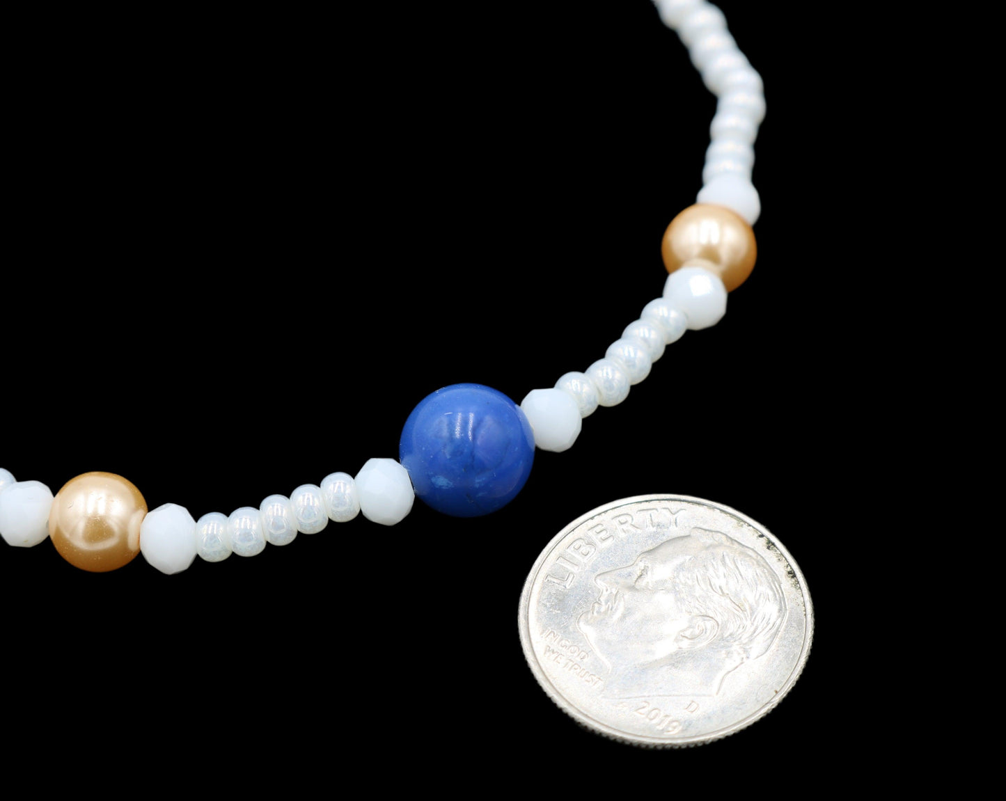 White Me Down and Pearl Me Blue Iridescent Pearl White Rose Gold Glass Pearls and Blue Fun Boho Stretch Stack Bracelet Women’s Gift 2022 - Monkeysmojo