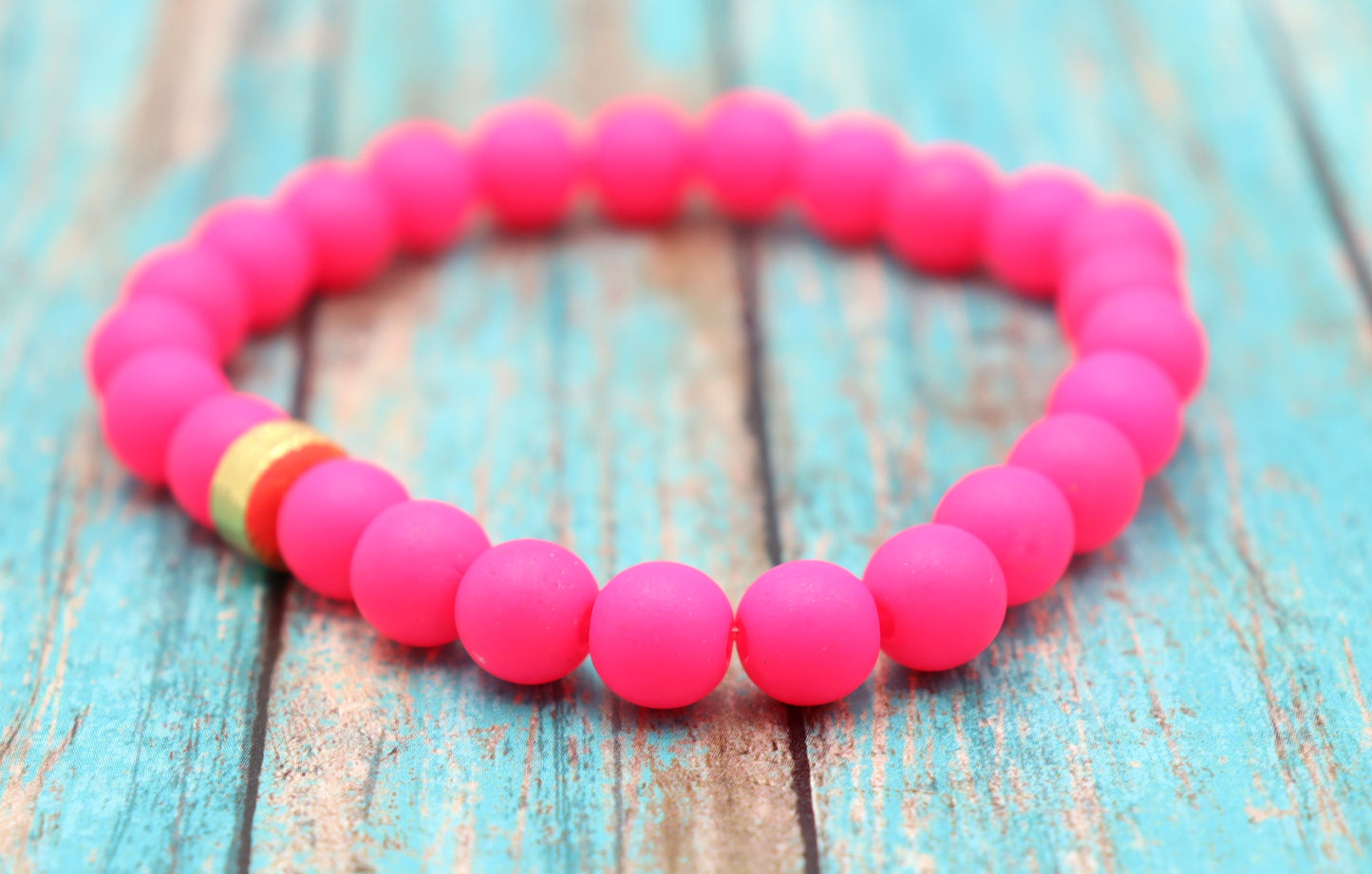 Hot Pink and Golden Sass Women's Yellow Gold and Hot Pink Beaded Stretch Bracelet by Monkey's Mojo