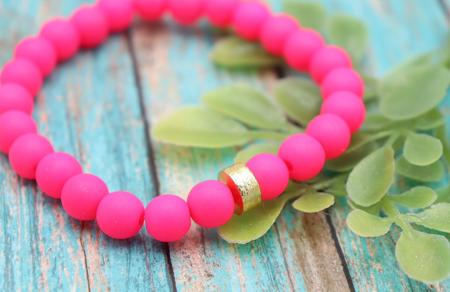 Hot Pink and Golden Sass Women's Yellow Gold and Hot Pink Beaded Stretch Bracelet by Monkey's Mojo