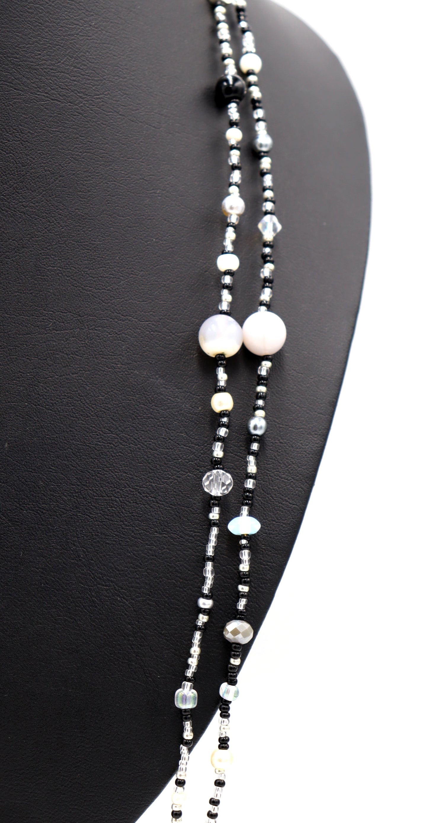 Monochromatic Magic Black, White, and Silver 70” Long Wrap Necklace by Monkey’s Mojo