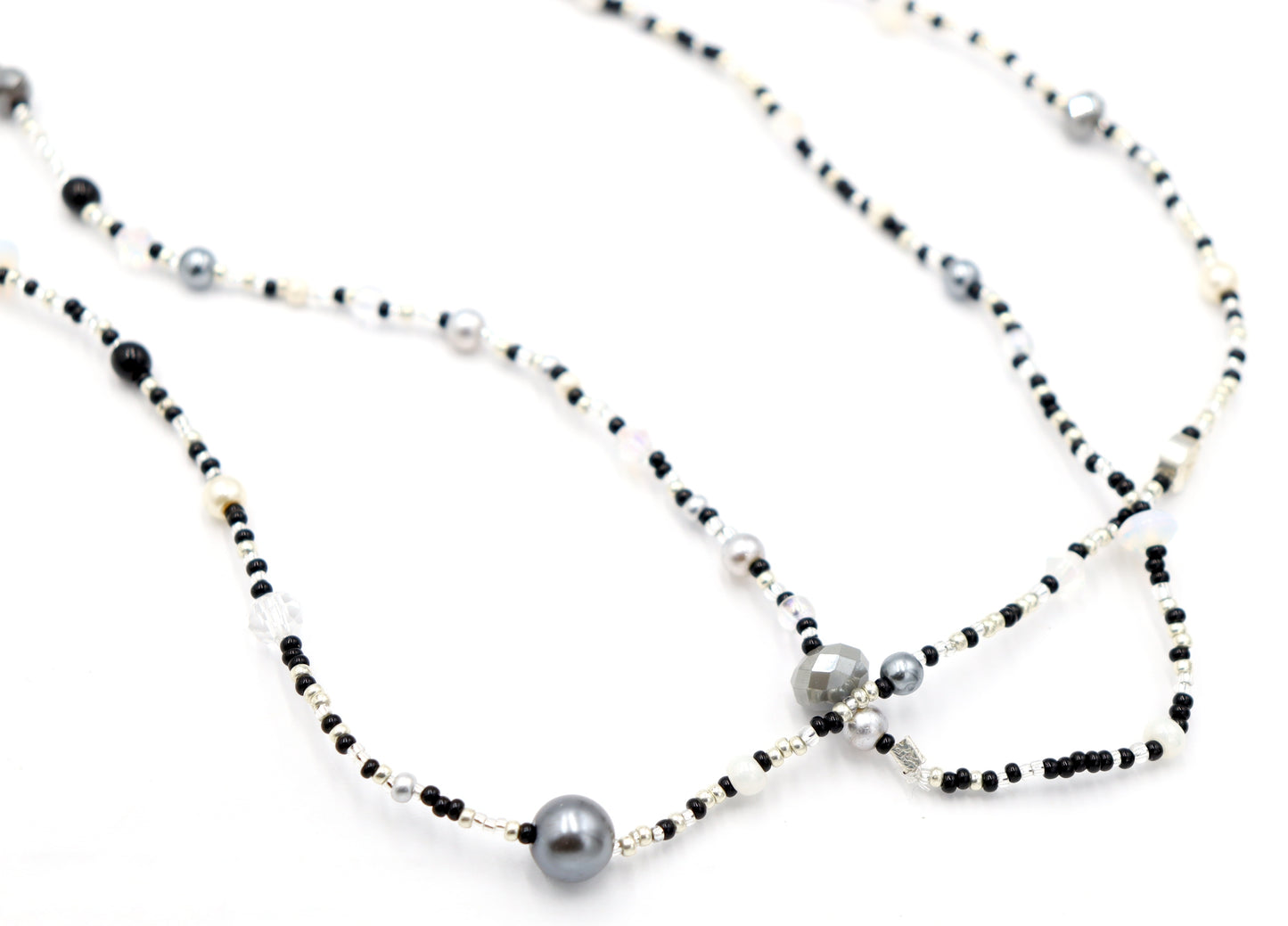 Monochromatic Magic Black, White, and Silver 70” Long Wrap Necklace by Monkey’s Mojo