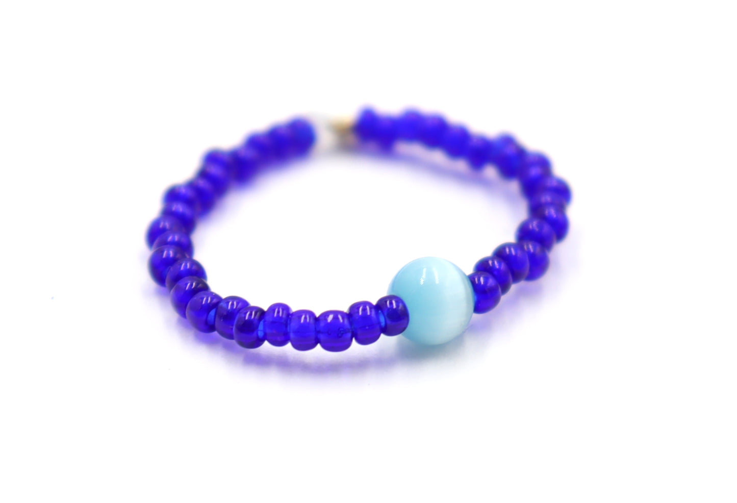 Cat's Eye On the Price - Synthetic Cat's Eye and Blue Glass Bead Stretch Ring by Monkey's Mojo
