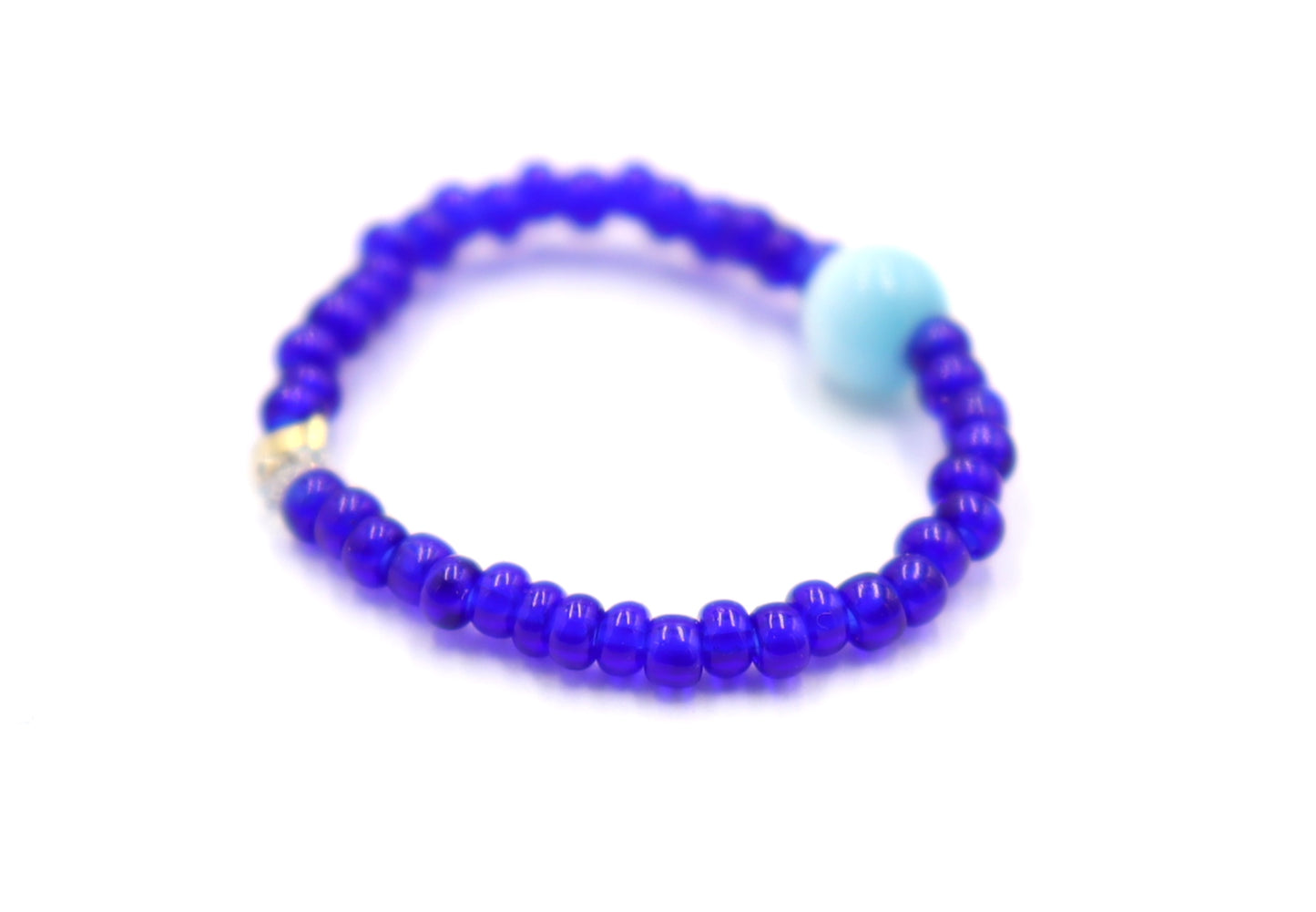 Cat's Eye On the Price - Synthetic Cat's Eye and Blue Glass Bead Stretch Ring by Monkey's Mojo