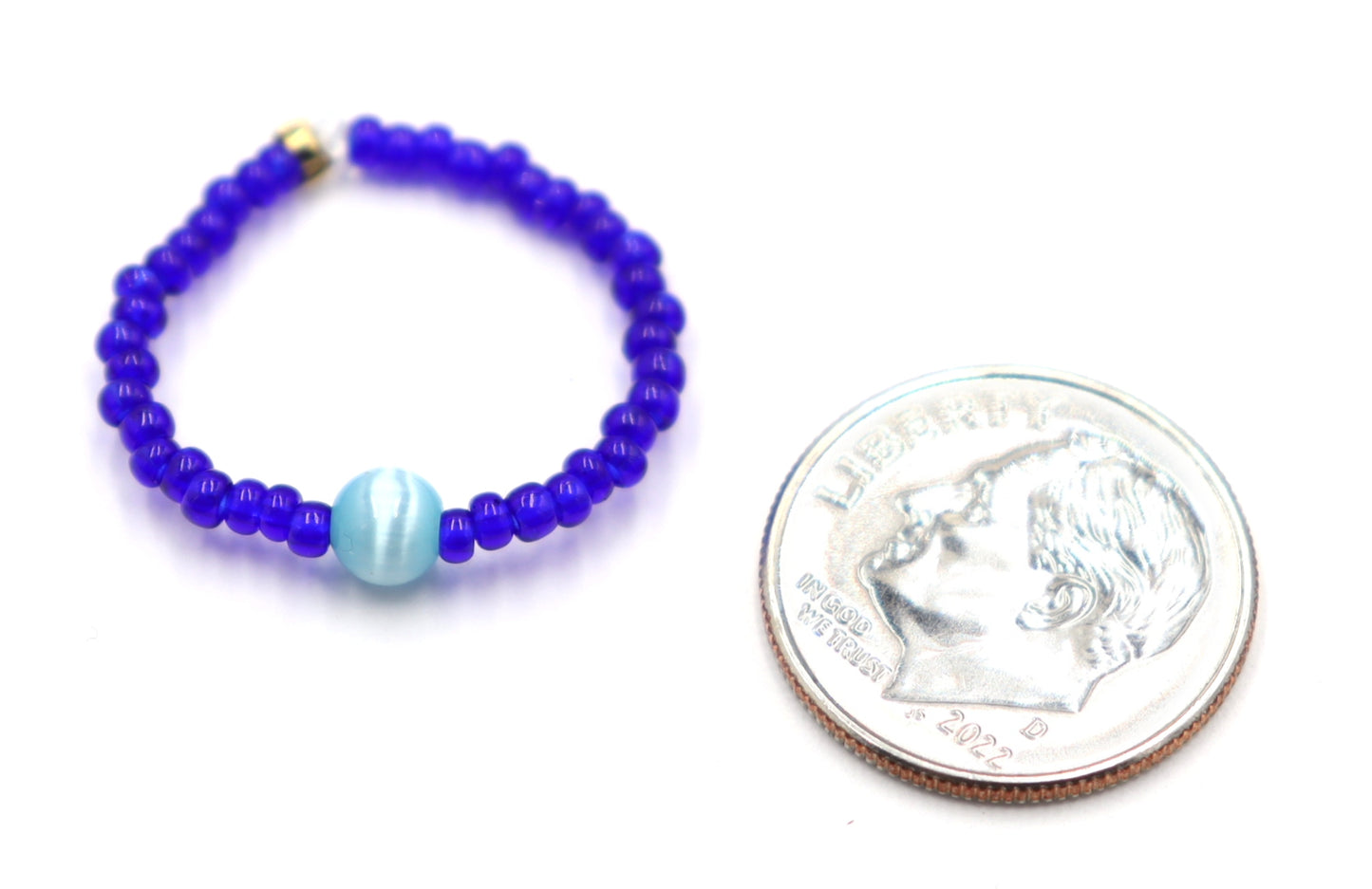 Cat's Eye On the Price - Synthetic Cat's Eye and Blue Glass Bead Stretch Ring by Monkey's Mojo