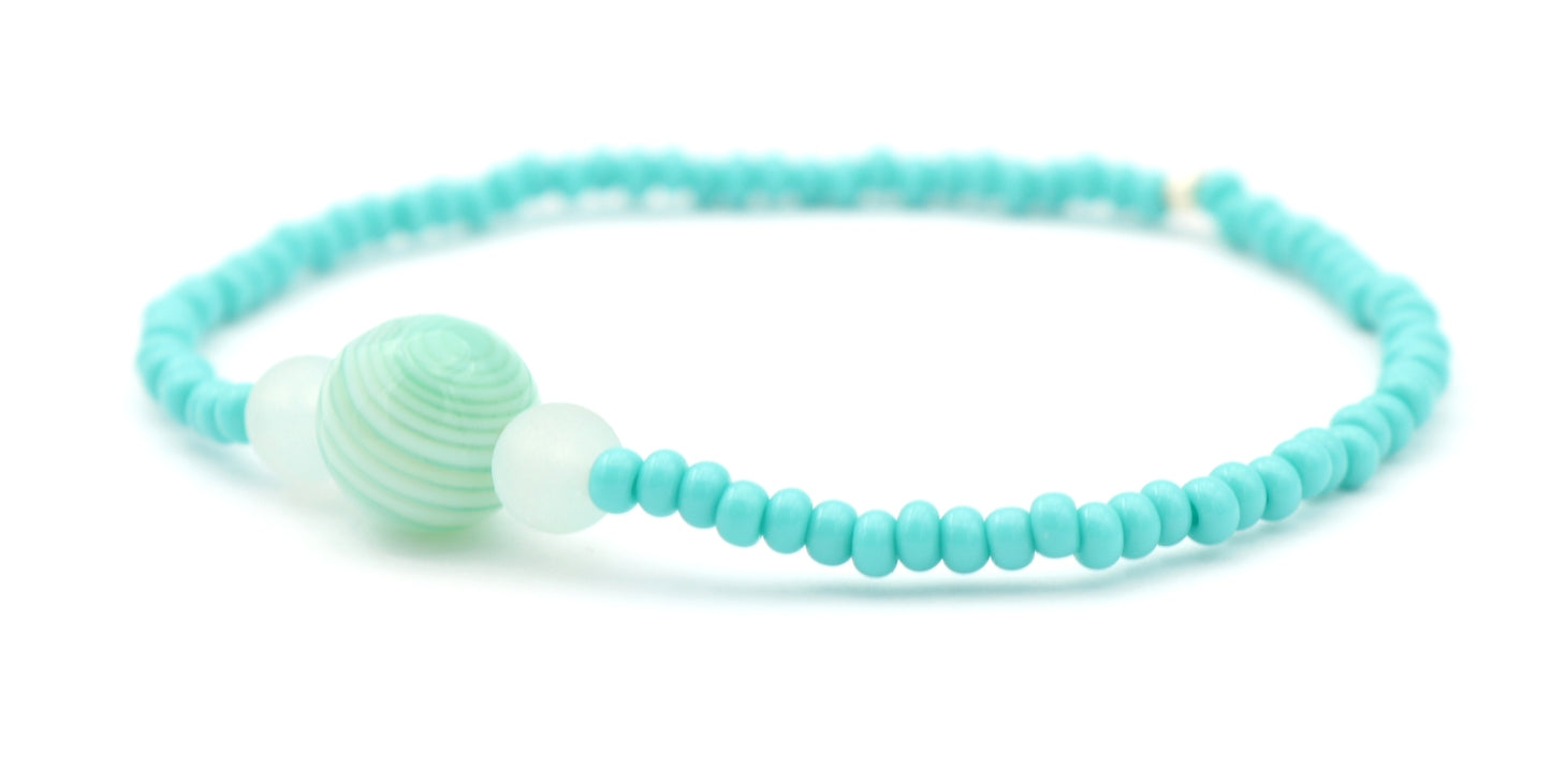 Oceanic Lollipop Swirl - Summer Fun - Light Blue Glass Stack Stretch Bracelet by Monkey's Mojo