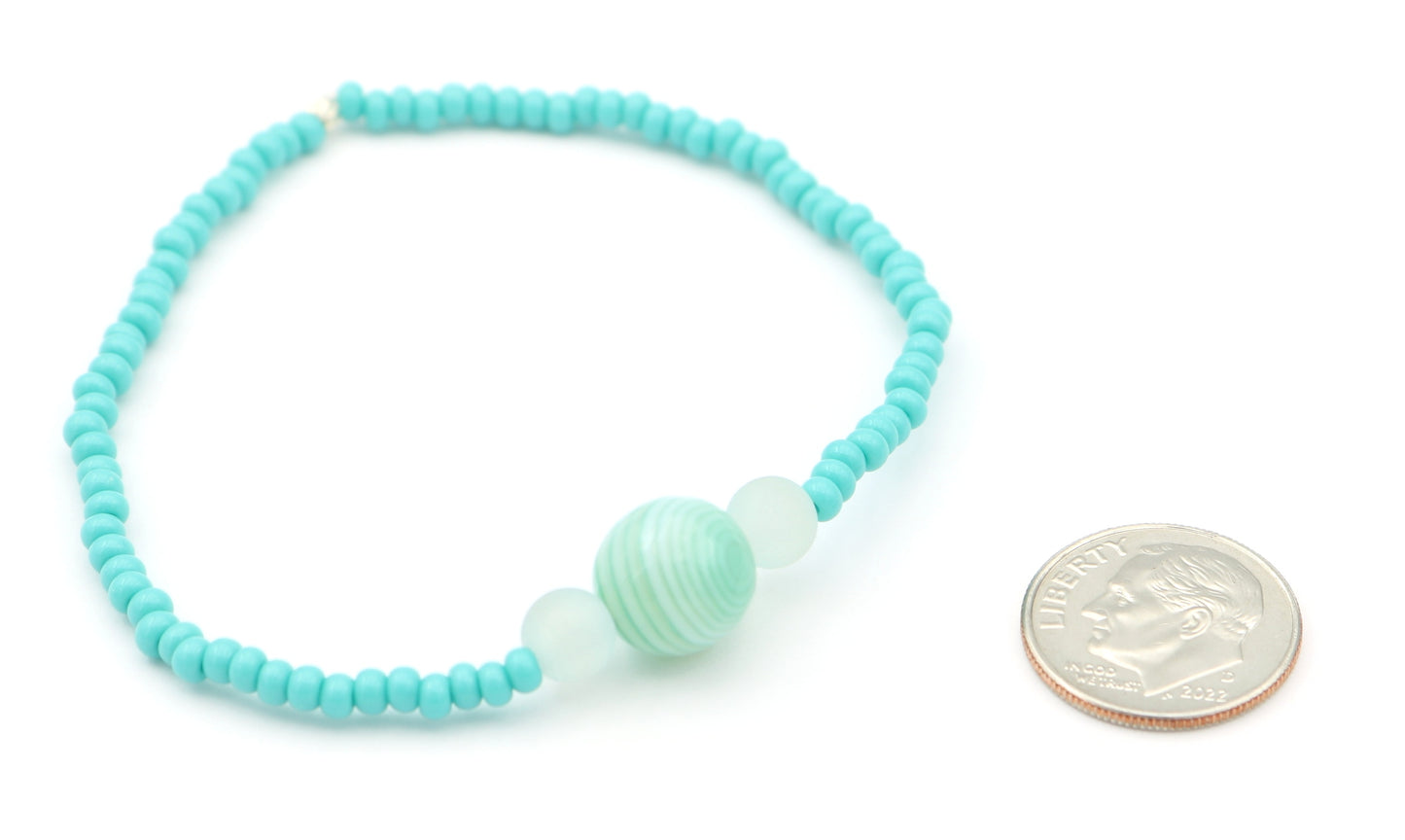 Oceanic Lollipop Swirl - Summer Fun - Light Blue Glass Stack Stretch Bracelet by Monkey's Mojo