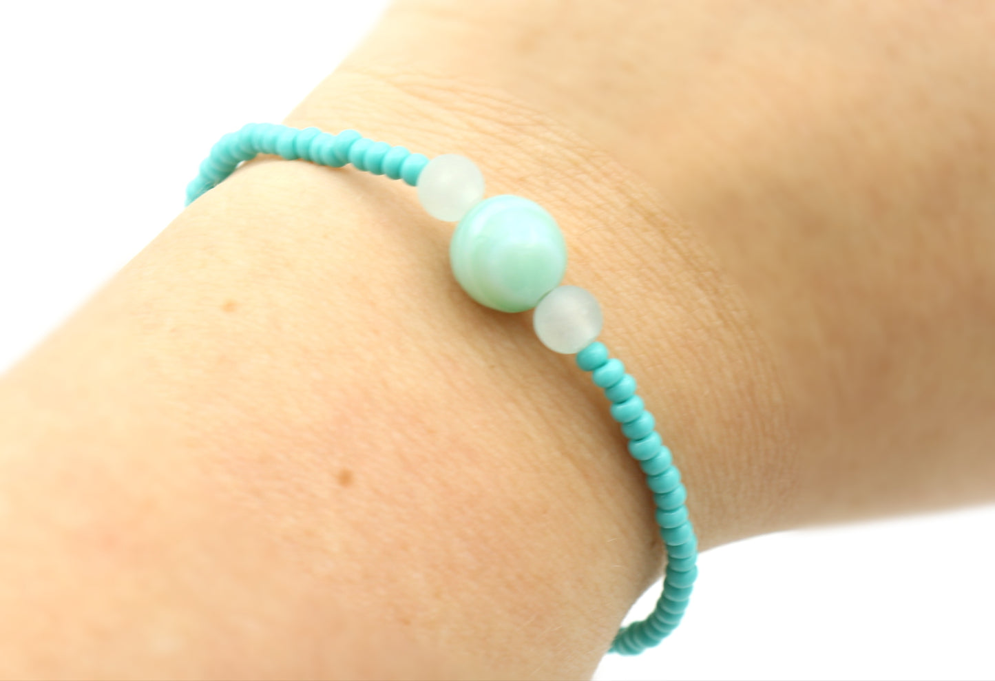Oceanic Lollipop Swirl - Summer Fun - Light Blue Glass Stack Stretch Bracelet by Monkey's Mojo