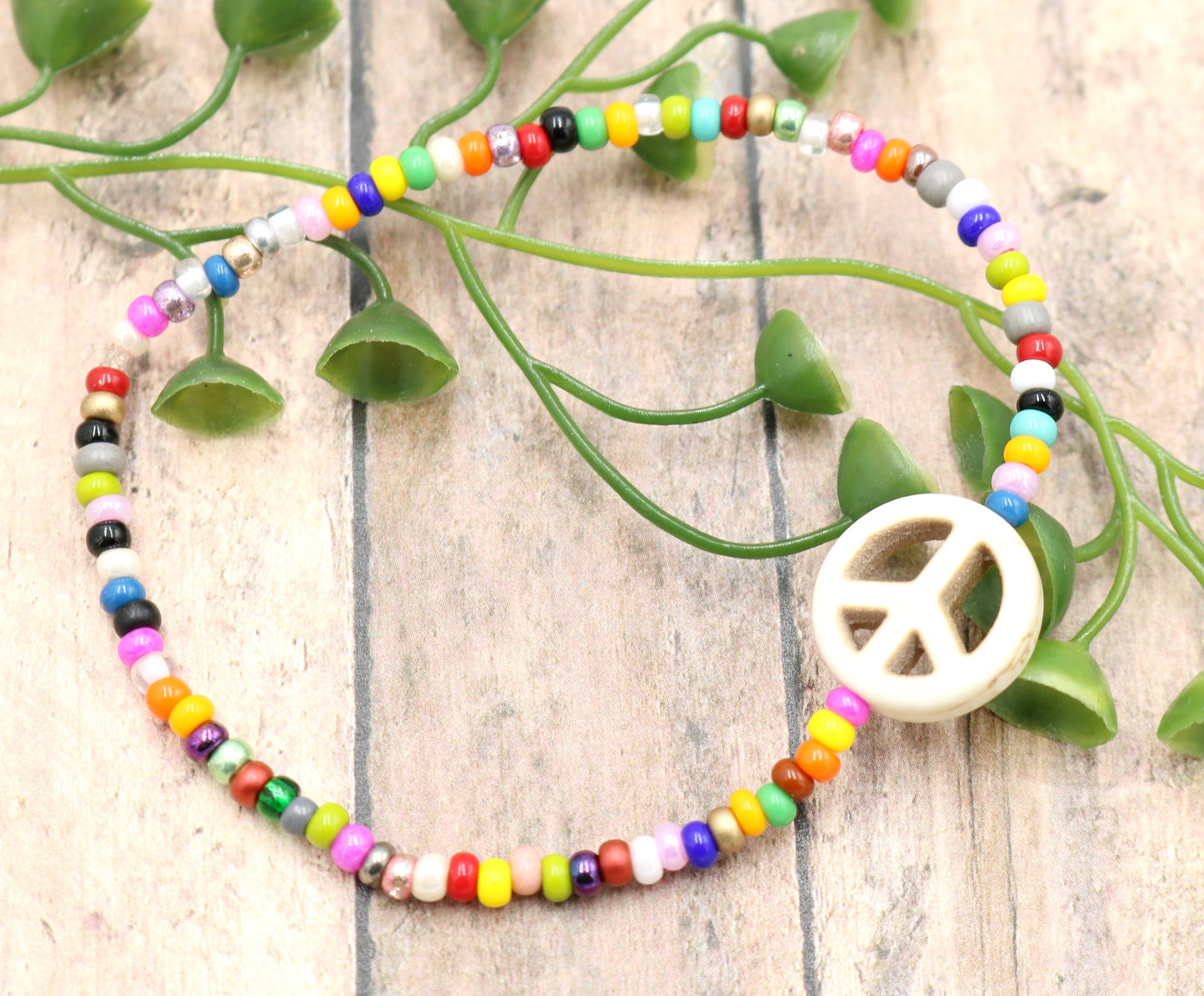 Holler For Howlite Dove White Peace Be to You Assorted Seed Bead Glass Bracelet by Monkey's Mojo