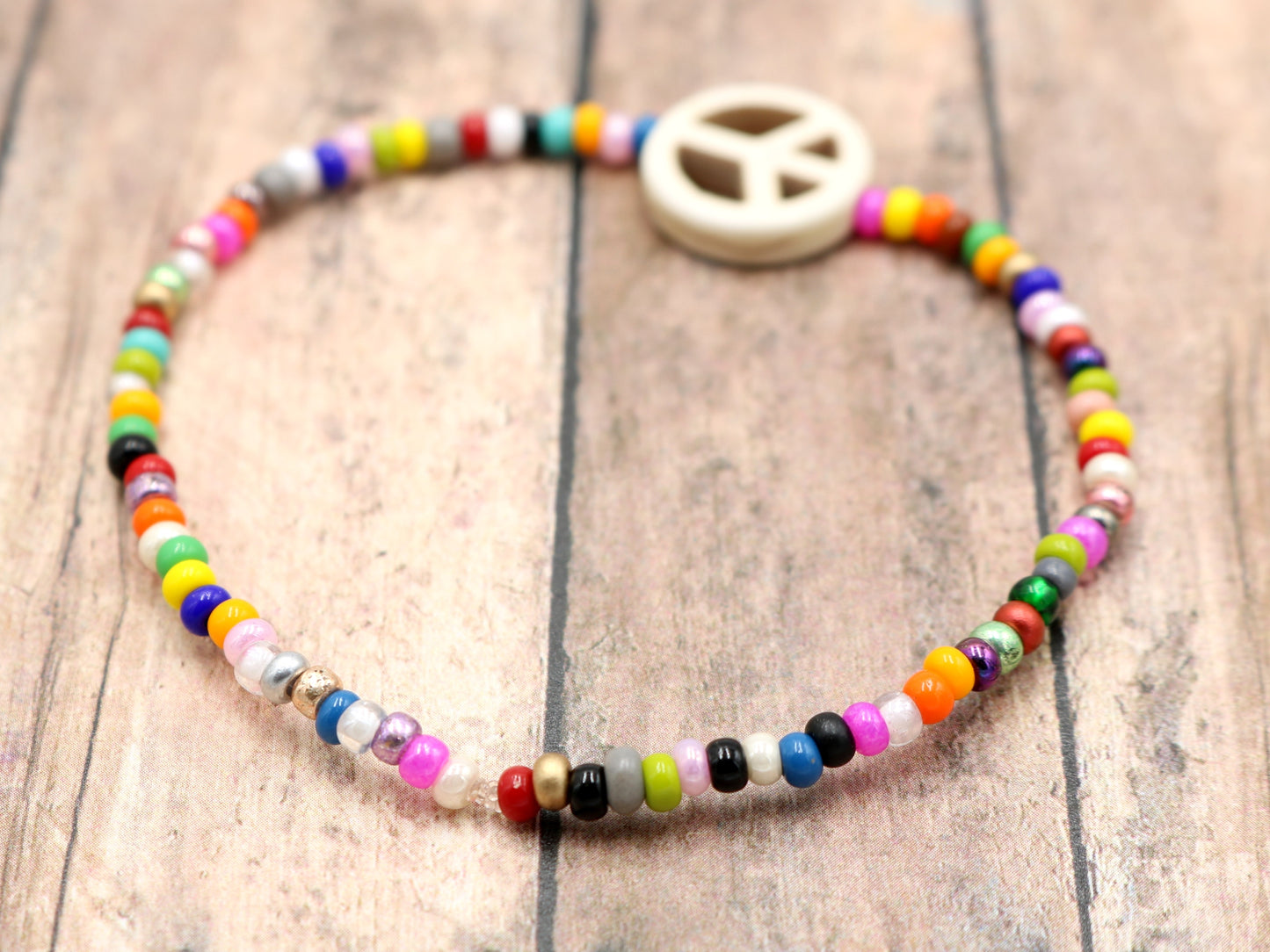 Holler For Howlite Dove White Peace Be to You Assorted Seed Bead Glass Bracelet by Monkey's Mojo