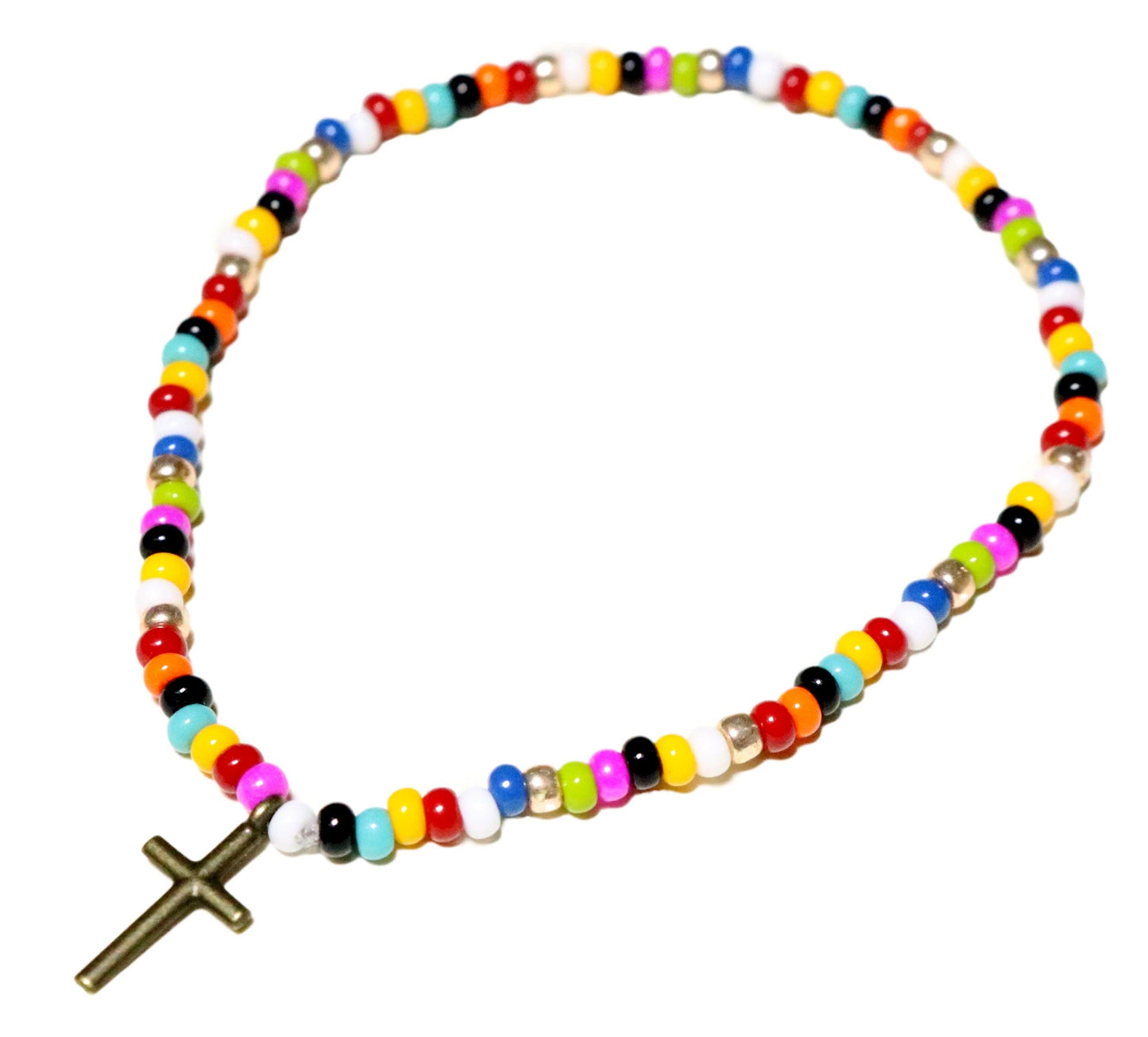 The Cross Was for All God's People Rainbow Assorted Color Glass Beads with Cross Charm Bracelet - Monkeysmojo