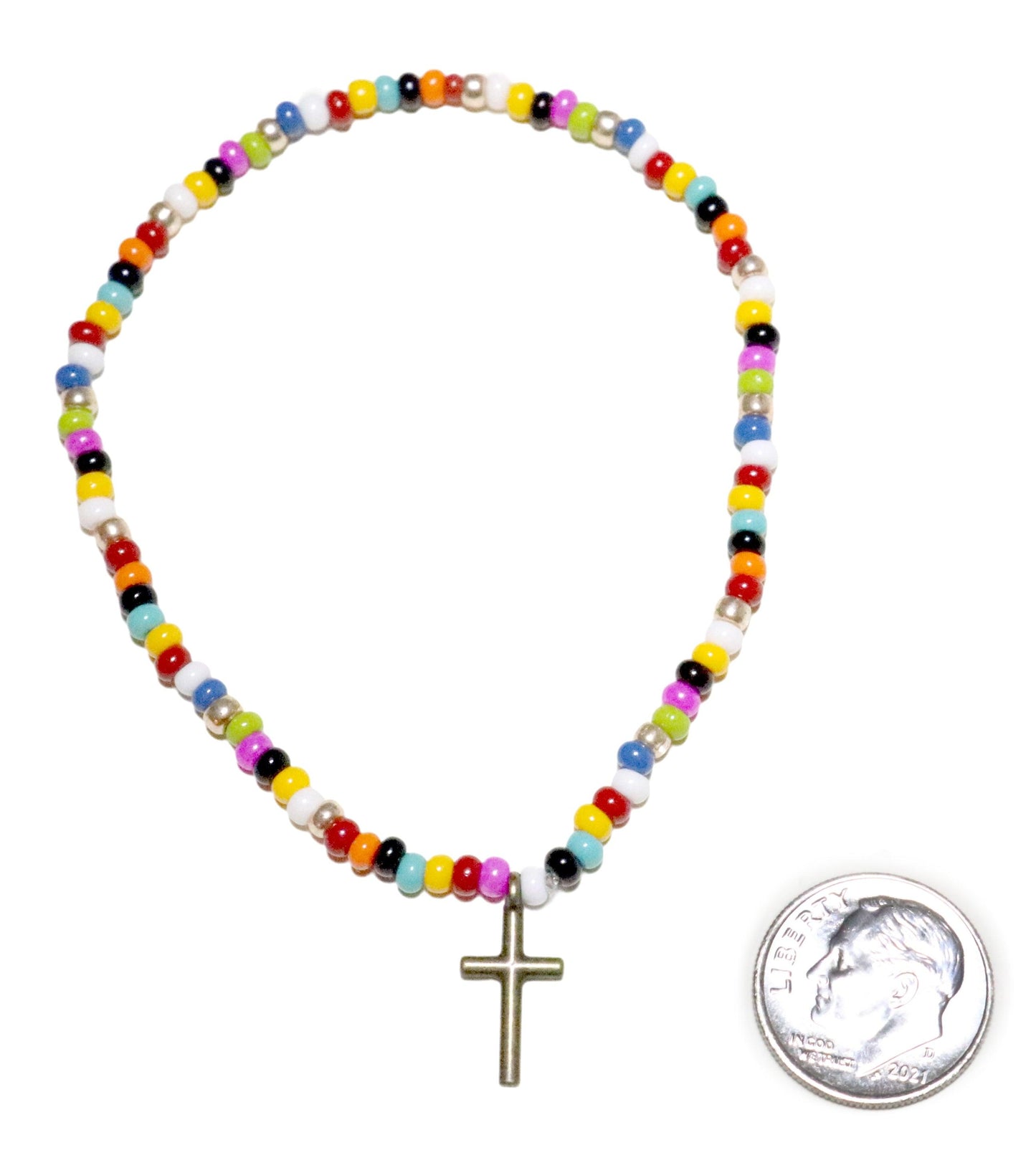 The Cross Was for All God's People Rainbow Assorted Color Glass Beads with Cross Charm Bracelet - Monkeysmojo