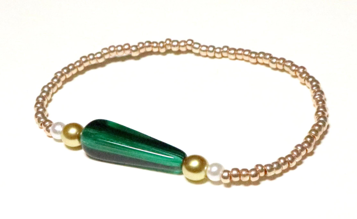 Luck of the Irish Leprechaun Tear Drop Rose Gold, Dark Green, & White Bracelet - Monkeysmojo