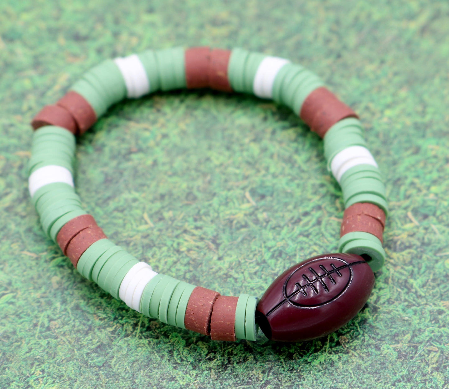 Youth Boy's American Football Themed Polymer Clay Trending Sports Themed Stretch Bracelet - Lets Play! - Monkeysmojo