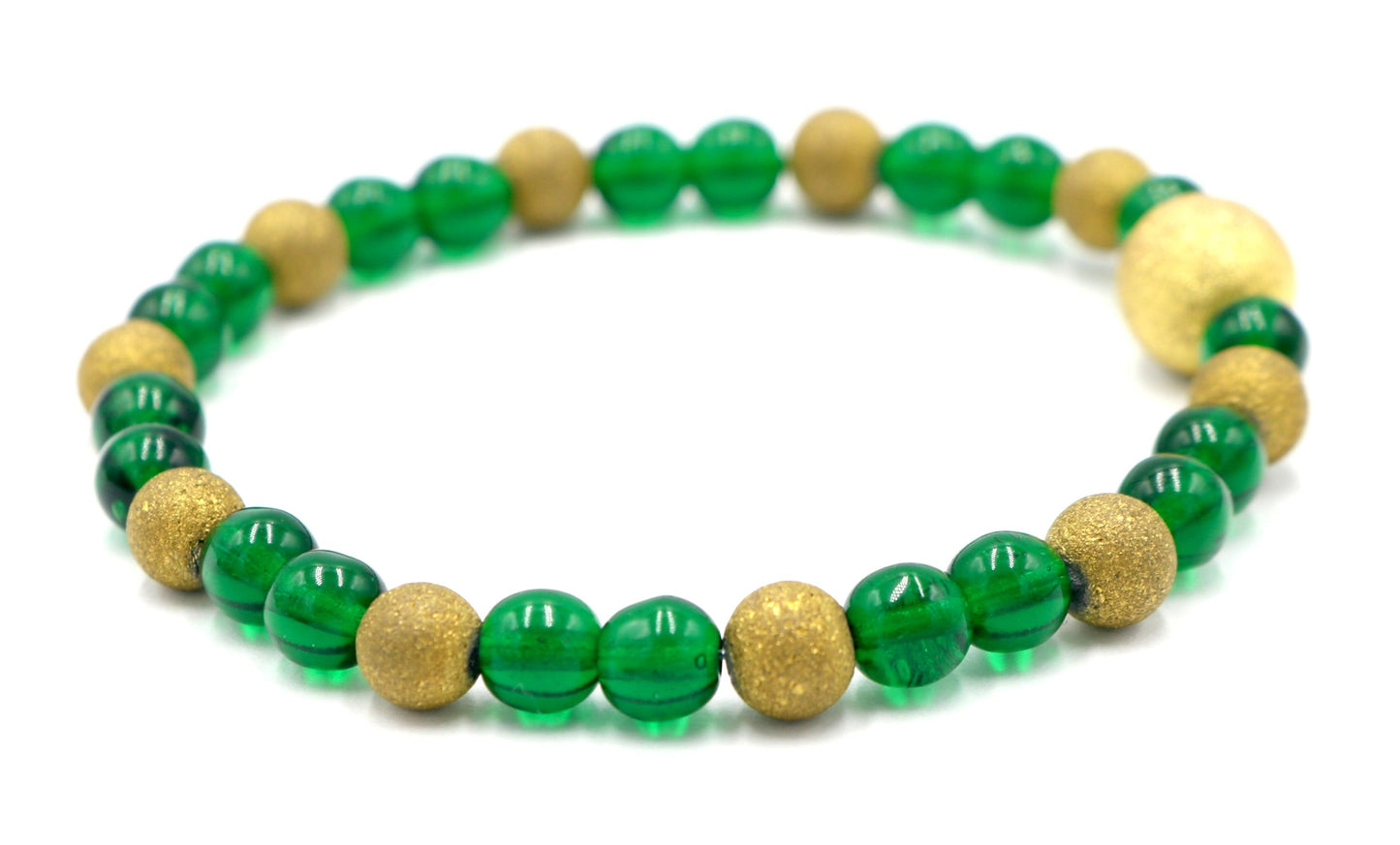 Hand Blown Dark Green and Yellow Gold Sandblasted Glass Women's Bracelet - Monkeysmojo