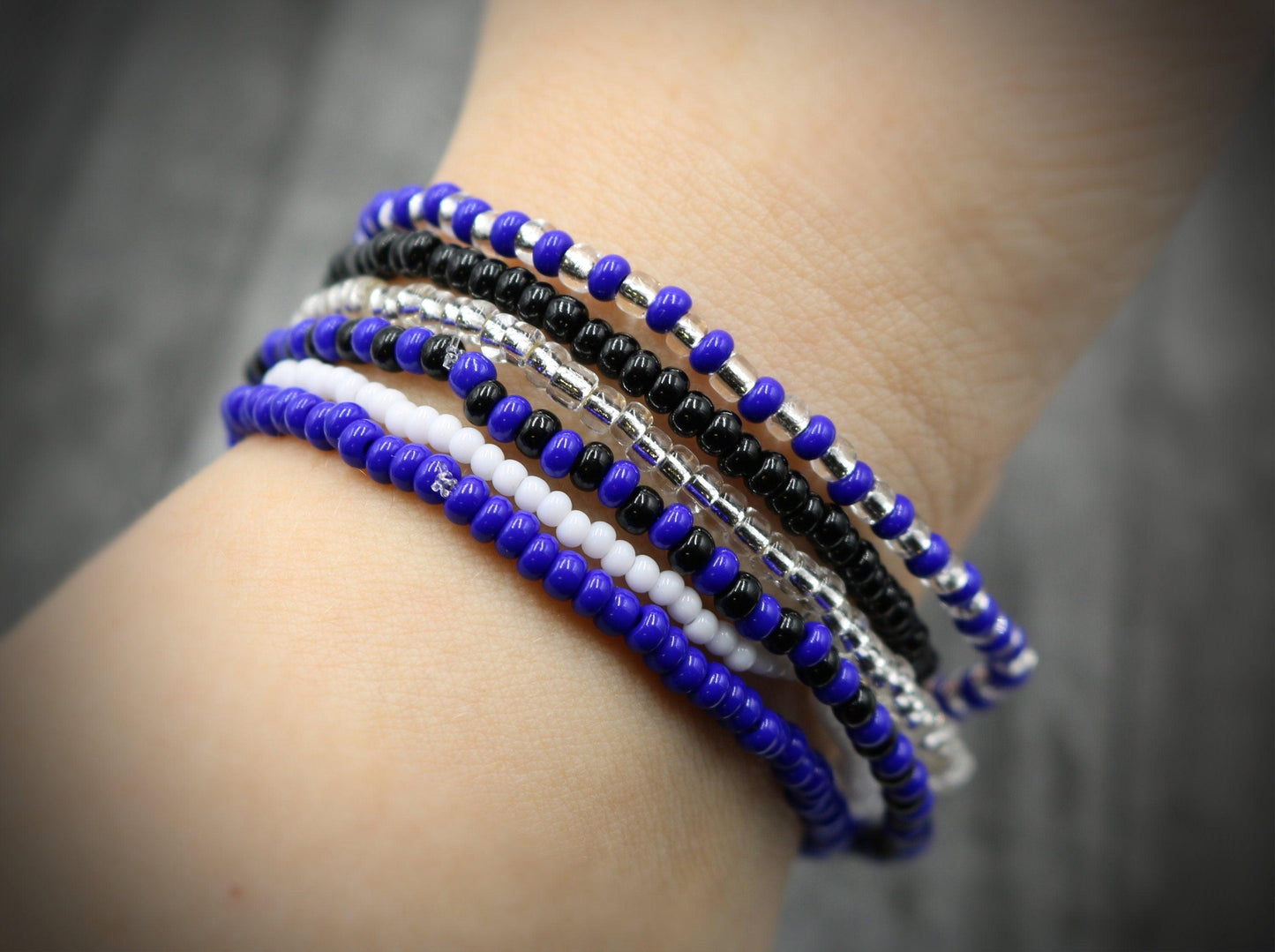 Dallas Texas Cowboys Football Fandom Inspired 6 Stretch Boho Bracelet Set – Blue, Silver, Black, White and Grey Women’s Bracelets Tail Gate - Monkeysmojo