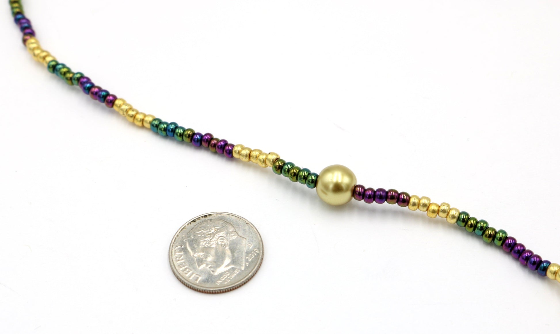 Mardi Gras Purple Green and Gold Women's Medium Single Bon Temps Rouler Strained 11" Necklace Boho Accent Necklace Fun 2022 Gift - Monkeysmojo