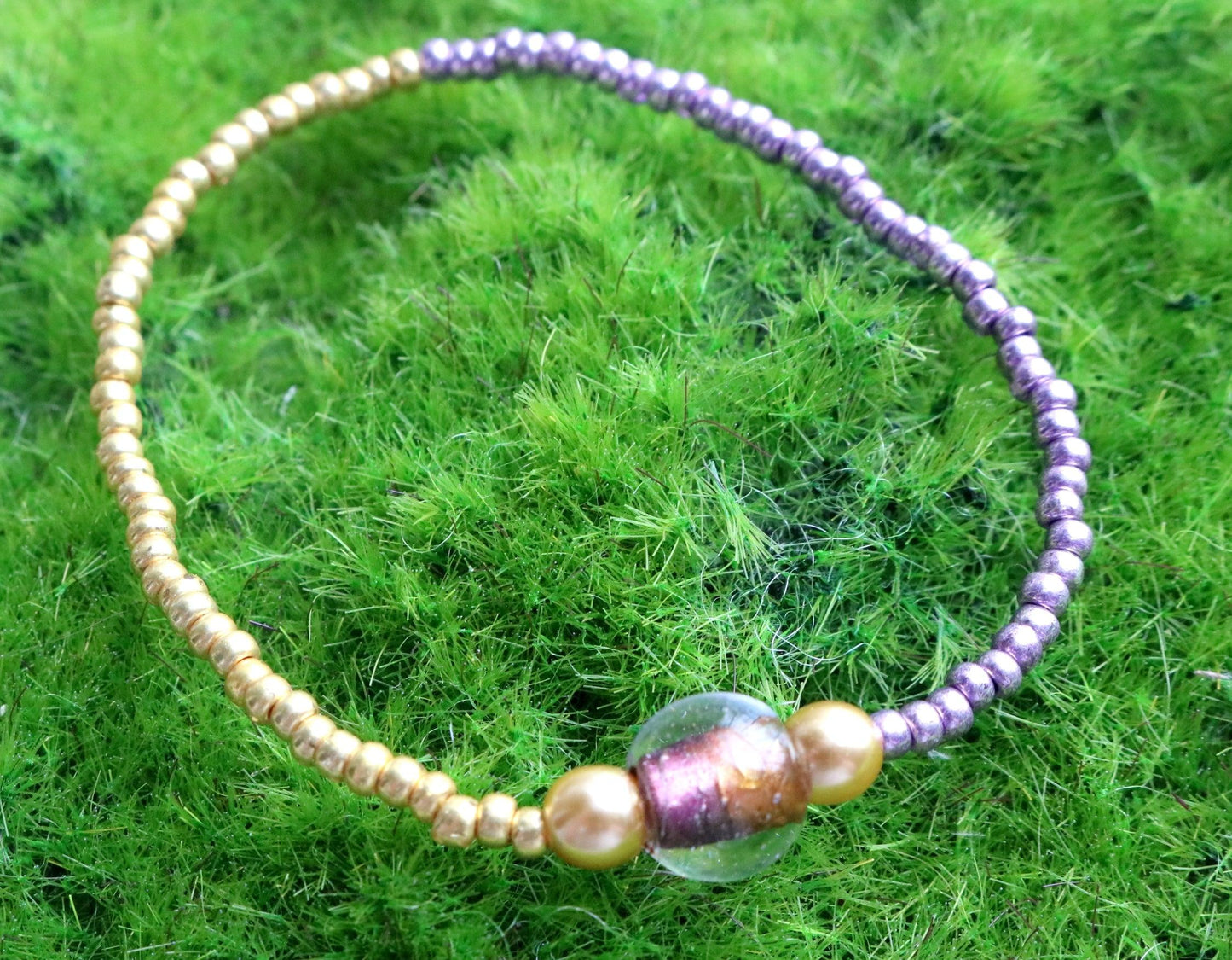 LSU College Themed - Yellow (Gold) and Purple Gemini Stretch Bracelet - Monkeysmojo