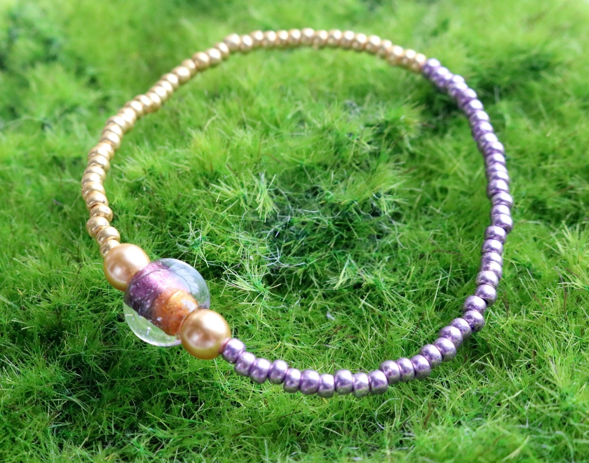 LSU College Themed - Yellow (Gold) and Purple Gemini Stretch Bracelet - Monkeysmojo
