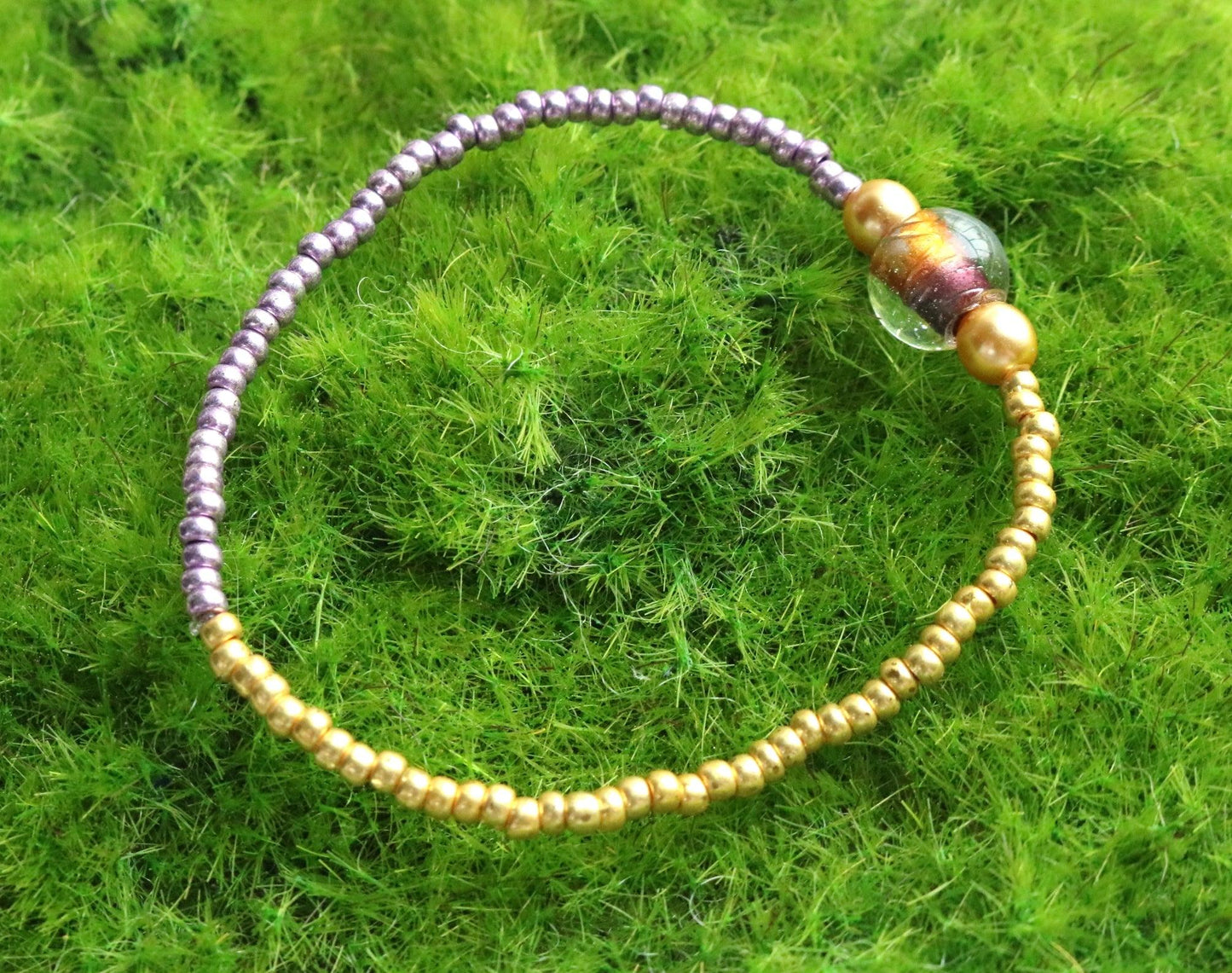 LSU College Themed - Yellow (Gold) and Purple Gemini Stretch Bracelet - Monkeysmojo