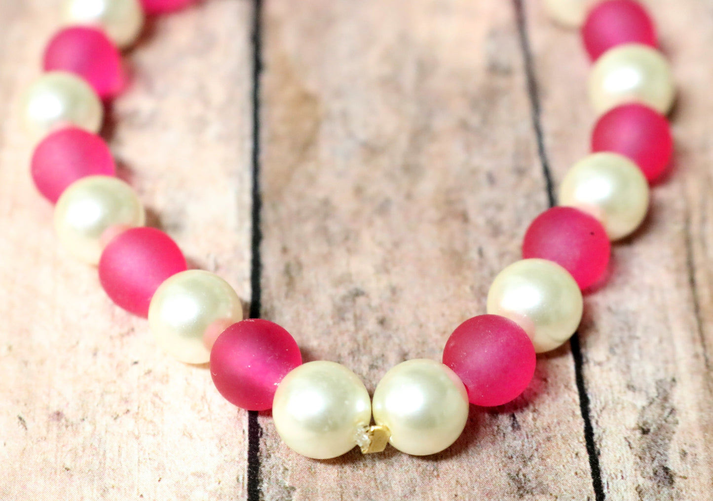 Pink with White Pearls Yellow Gold Tone Hammered Fleur De Lis Charm - Bracelet by Monkey's Mojo