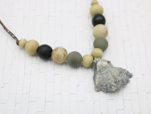 Unique One of a Kind Ocean Women's Nautical Necklace Florida with Shell Charm Glass Wooden Recycled Beads 19 1/2" Gold Toned Handmade - Monkeysmojo